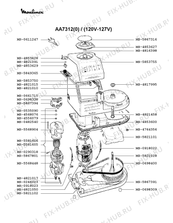 Взрыв-схема кухонного комбайна Moulinex AA7312(0) - Схема узла 0P000165.6P2