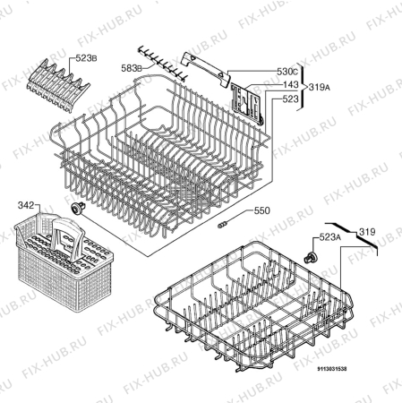 Взрыв-схема посудомоечной машины Aeg Electrolux F64086IM - Схема узла Basket 160