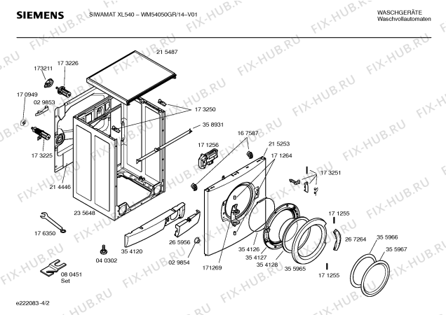 Схема №1 WM54050GR SIWAMAT XL540 с изображением Таблица программ для стиралки Siemens 00584885