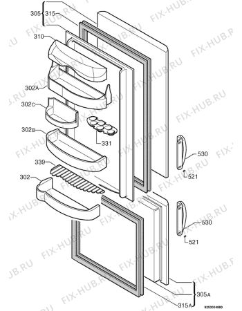 Взрыв-схема холодильника Zoppas PC32SBM - Схема узла Door 003