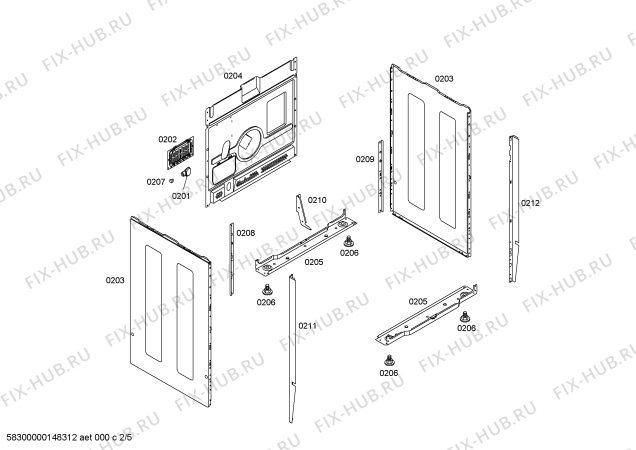 Взрыв-схема плиты (духовки) Bosch HCE723250G - Схема узла 02