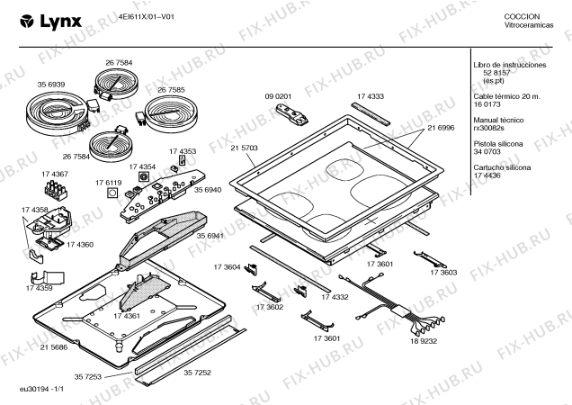Схема №1 4EI611X с изображением Стеклокерамика для плиты (духовки) Bosch 00216996