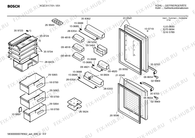 Взрыв-схема холодильника Bosch KGE3117 - Схема узла 02
