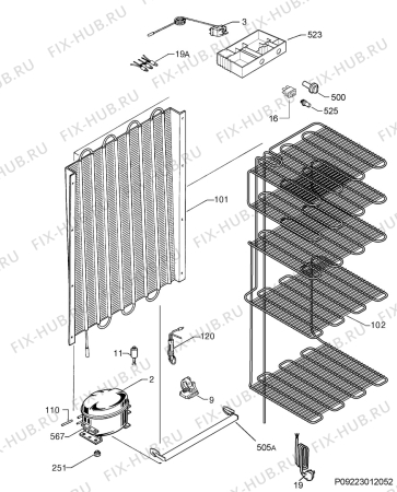 Взрыв-схема холодильника Zanussi ZFU622MW - Схема узла Cooling system 017