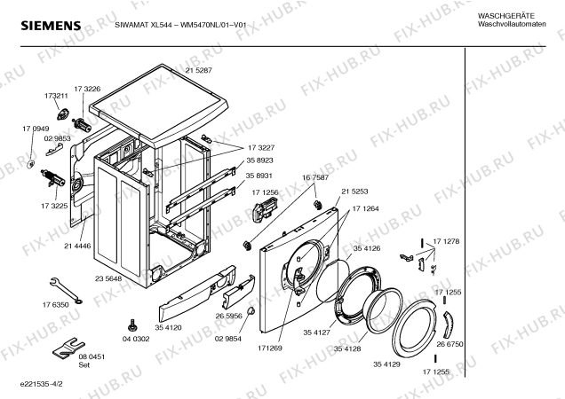 Схема №1 WM54470NL SIWAMAT XL544 GRANDEUR с изображением Инструкция по установке и эксплуатации для стиралки Siemens 00524618