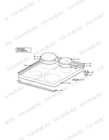 Взрыв-схема плиты (духовки) Electrolux CSB4411 (WHITE ROSE) - Схема узла H10 Hob