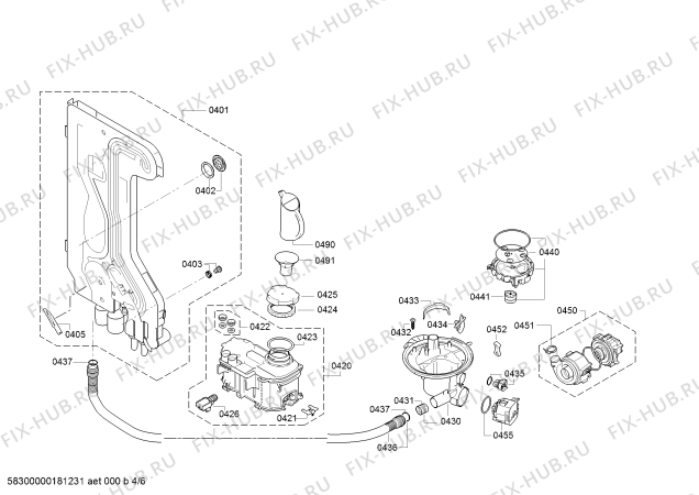 Взрыв-схема посудомоечной машины Bosch SMV40E80EU, SilencePlus - Схема узла 04