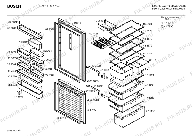 Схема №1 KGS46122FF с изображением Дверь для холодильника Bosch 00240816