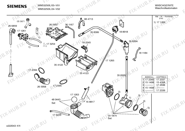 Схема №1 WM53250IL SIWAMAT XL 532 с изображением Таблица программ для стиралки Siemens 00584034