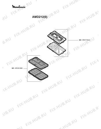 Взрыв-схема вафельницы (бутербродницы) Moulinex AMD212(0) - Схема узла 0P002487.6P2
