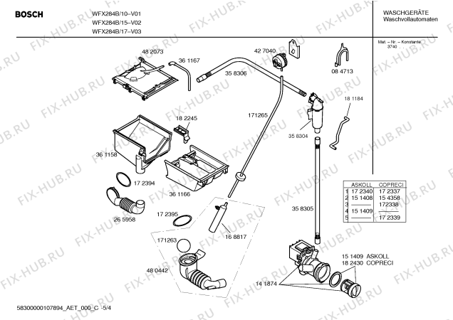 Схема №1 WFX284B Maxx Advantage WFX284B с изображением Инструкция по эксплуатации для стиралки Bosch 00595511