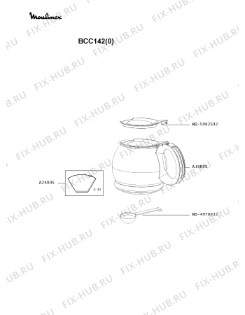 Взрыв-схема кофеварки (кофемашины) Moulinex BCC142(0) - Схема узла CP001459.2P2