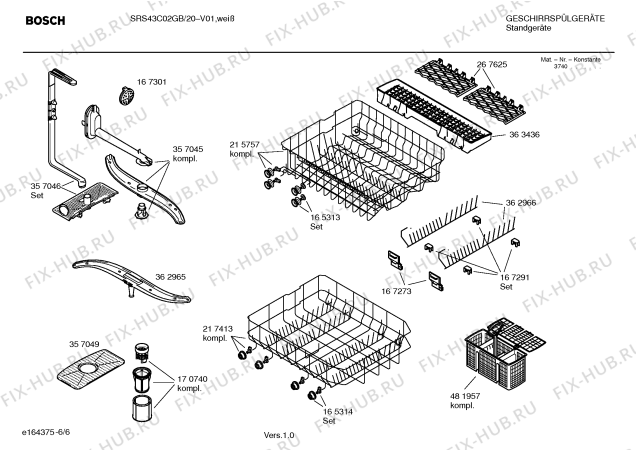 Схема №1 SRS43C02GB Classixx с изображением Краткая инструкция для посудомойки Bosch 00586540