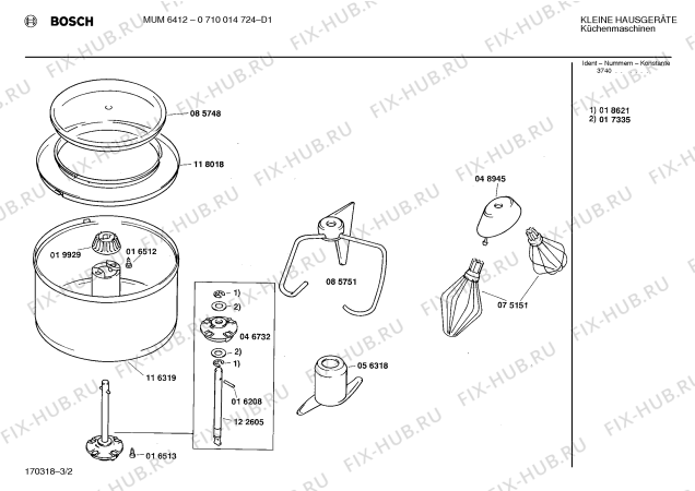 Взрыв-схема кухонного комбайна Bosch 0710014724 MUM6412 - Схема узла 02
