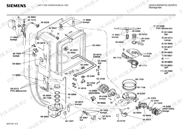 Взрыв-схема посудомоечной машины Siemens SN25904GB - Схема узла 02