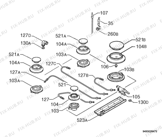 Взрыв-схема плиты (духовки) Rex Electrolux PX64MV - Схема узла Functional parts 267