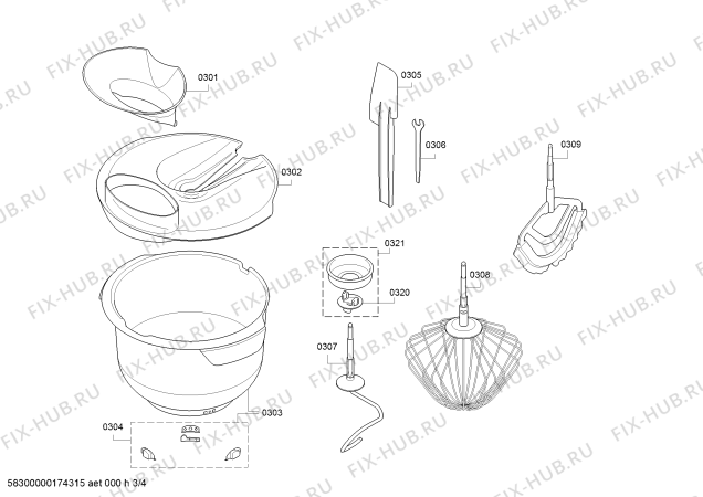 Взрыв-схема кухонного комбайна Bosch MUMXL20P MaxxiMUM - Схема узла 03