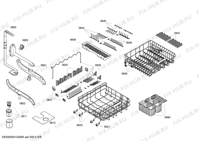 Взрыв-схема посудомоечной машины Bosch SGS47M22EU Silence VarioFlex - Схема узла 06