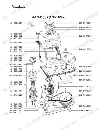 Взрыв-схема кухонного комбайна Moulinex AA7411(0) - Схема узла 5P000180.5P3