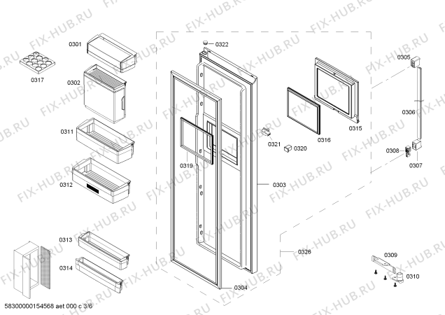 Схема №1 KAN63V40TI с изображением Дверь для холодильника Bosch 00249881
