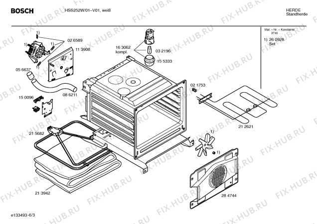 Взрыв-схема плиты (духовки) Bosch HSS252W - Схема узла 03