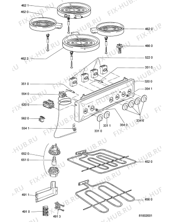Взрыв-схема плиты (духовки) Whirlpool ACM 376 - Схема узла