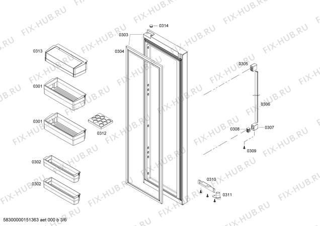 Взрыв-схема холодильника Bosch KAN62A75 - Схема узла 03