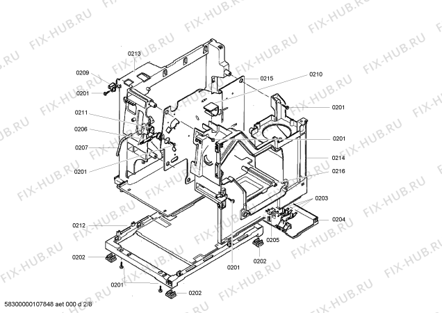 Схема №2 TCA6301UC Benvenuto B30 с изображением Передняя часть корпуса для электрокофемашины Bosch 00443620