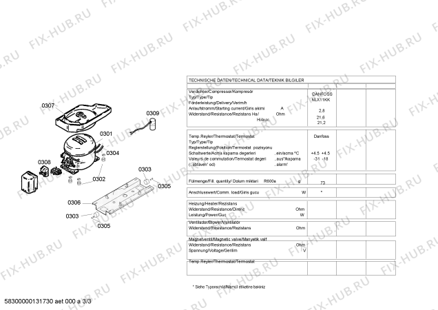 Взрыв-схема холодильника Bosch KDV33X43 - Схема узла 03