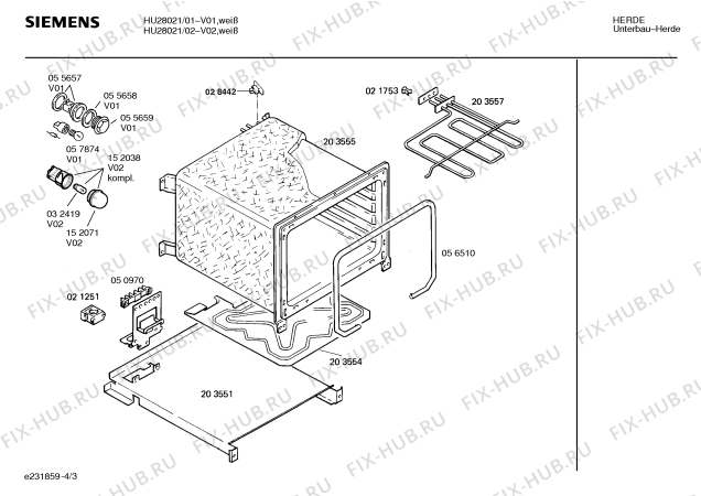 Взрыв-схема плиты (духовки) Siemens HU28021 - Схема узла 03