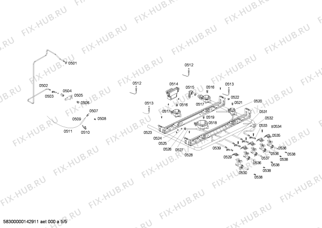 Взрыв-схема плиты (духовки) Bosch HSG13K20SC - Схема узла 05
