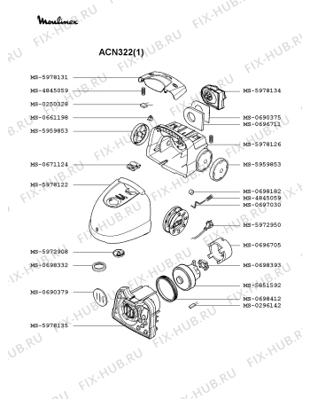 Взрыв-схема пылесоса Moulinex ACN322(1) - Схема узла 8P002240.0P2