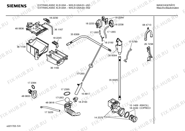 Схема №1 WXLS140A SIEMENS Extraklasse XLS140A с изображением Таблица программ для стиралки Siemens 00529051