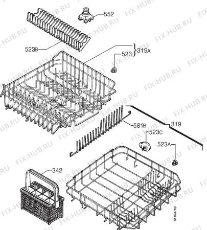 Взрыв-схема посудомоечной машины Electrolux ESL653 - Схема узла Basket 160