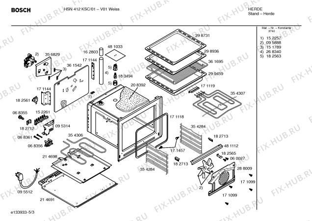 Взрыв-схема плиты (духовки) Bosch HSN412KSC - Схема узла 03