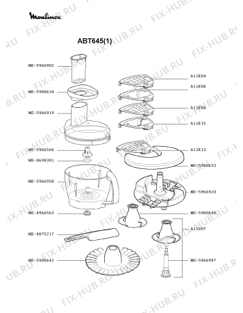 Взрыв-схема кухонного комбайна Moulinex ABT645(1) - Схема узла ZP000460.7P2