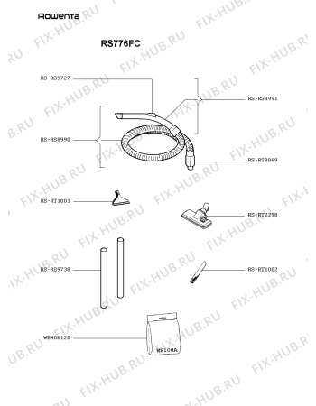 Взрыв-схема пылесоса Rowenta RS776FC - Схема узла FP002852.7P2