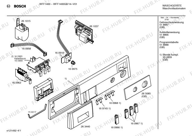 Схема №1 WFF1400GB WFF1400 с изображением Панель управления для стиральной машины Bosch 00352859