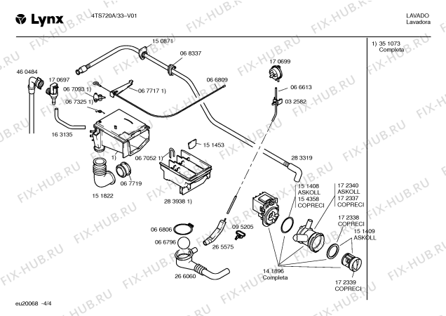 Схема №1 4TS720A LYNX 4TS720A NUEVA LINEA с изображением Кабель для стиралки Bosch 00354538