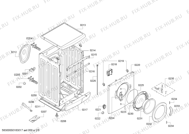 Схема №1 WAE18161SG с изображением Бак для стиральной машины Bosch 00244403