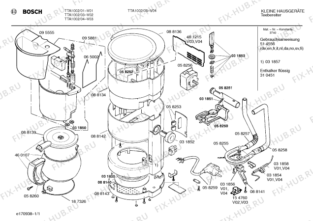 Схема №1 TTA1002 с изображением Инструкция по эксплуатации для чайника (термопота) Bosch 00514556