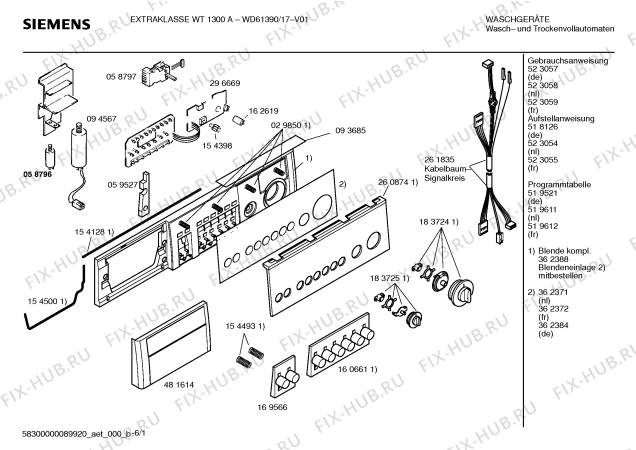Схема №1 WD61390 EXTRAKLASSE WT1300A с изображением Ручка для стиралки Siemens 00481614