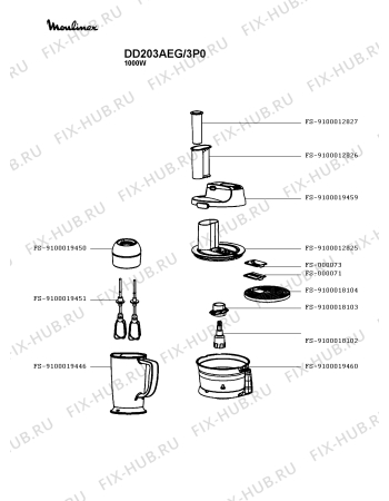 Схема №1 DD203AEG/3P0 с изображением Корпусная деталь для блендера (миксера) Moulinex FS-9100034776