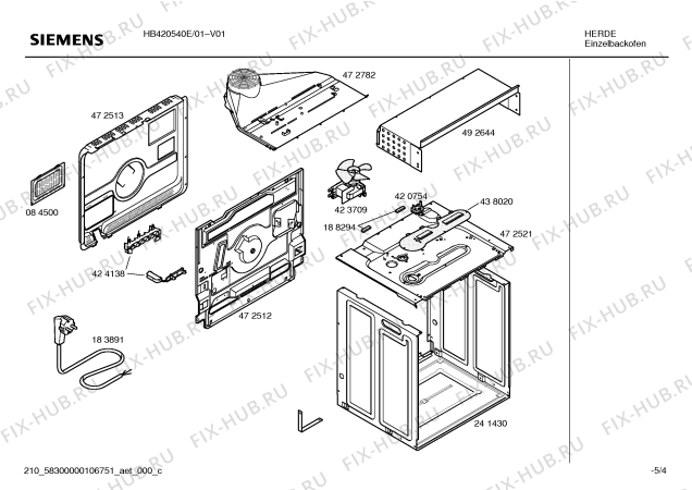 Взрыв-схема плиты (духовки) Siemens HB420540E Horno siemens indep.multf.inox.reloj et - Схема узла 04