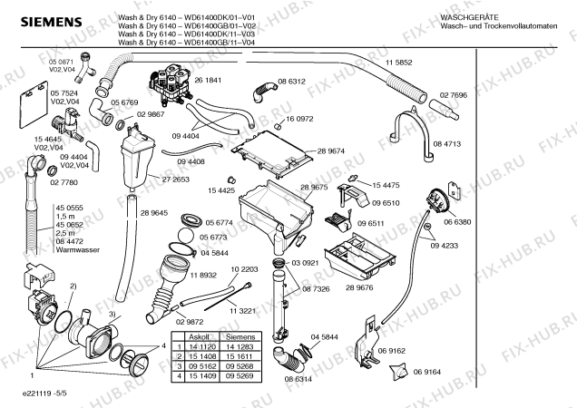 Схема №1 WD61400DK Wash & Dry 6140 с изображением Инструкция по эксплуатации для стиралки Siemens 00523528