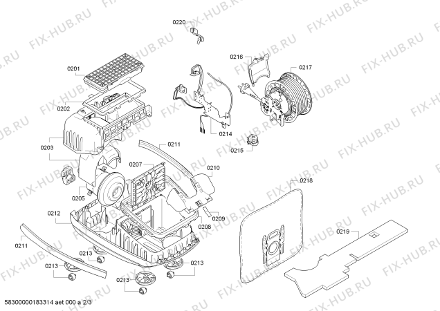 Взрыв-схема пылесоса Siemens VSZ5330 SIEMENS Z5.0 allergy - Схема узла 02