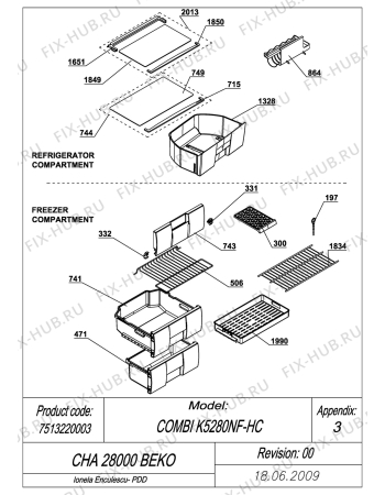 Взрыв-схема холодильника Beko BEKO CHA 28000 (7513220003) - EXPLODED VIEW SHELVES CHA 28000 BEKO