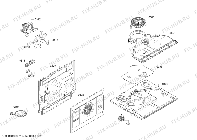 Взрыв-схема плиты (духовки) Siemens HX625220T - Схема узла 03