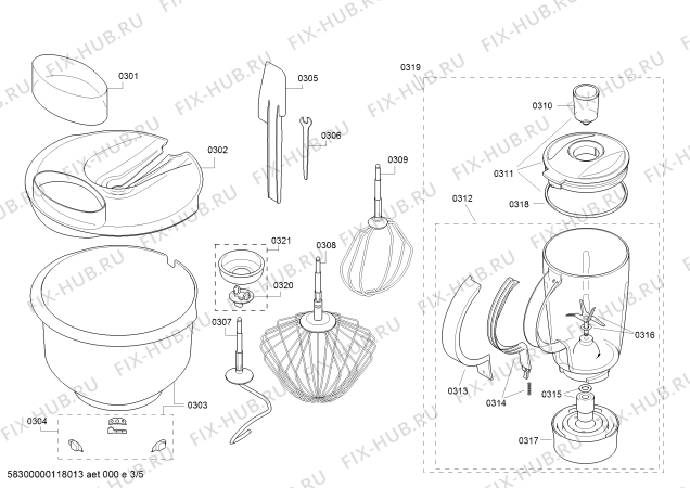 Взрыв-схема кухонного комбайна Bosch MUM8210, MUM8 professional - Схема узла 03