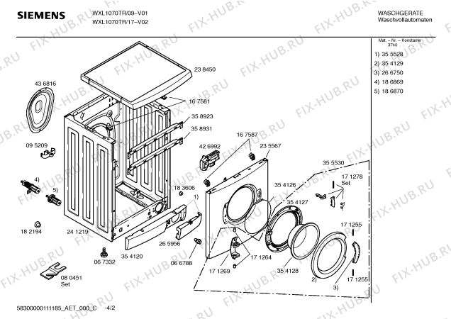 Схема №1 WXL1070TR с изображением Инструкция по эксплуатации для стиральной машины Siemens 00691745